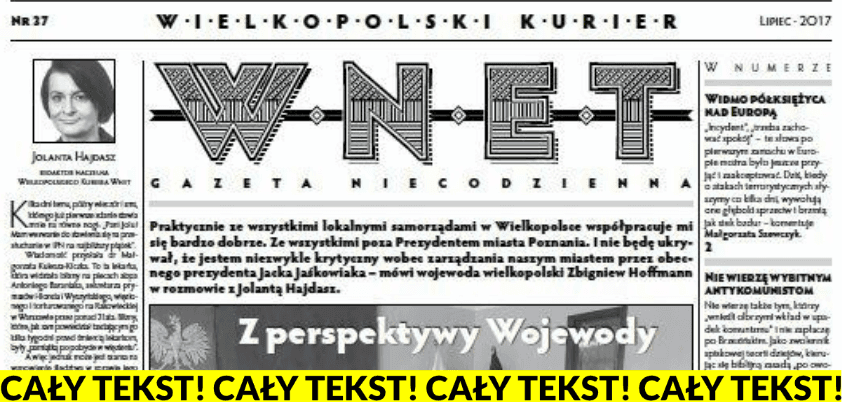 „Wielkopolski Kurier Wnet” 37/2017, Jolanta Hajdasz: Czyżby była szansa na wznowienie śledztwa ws. kaźni abpa Baraniaka?