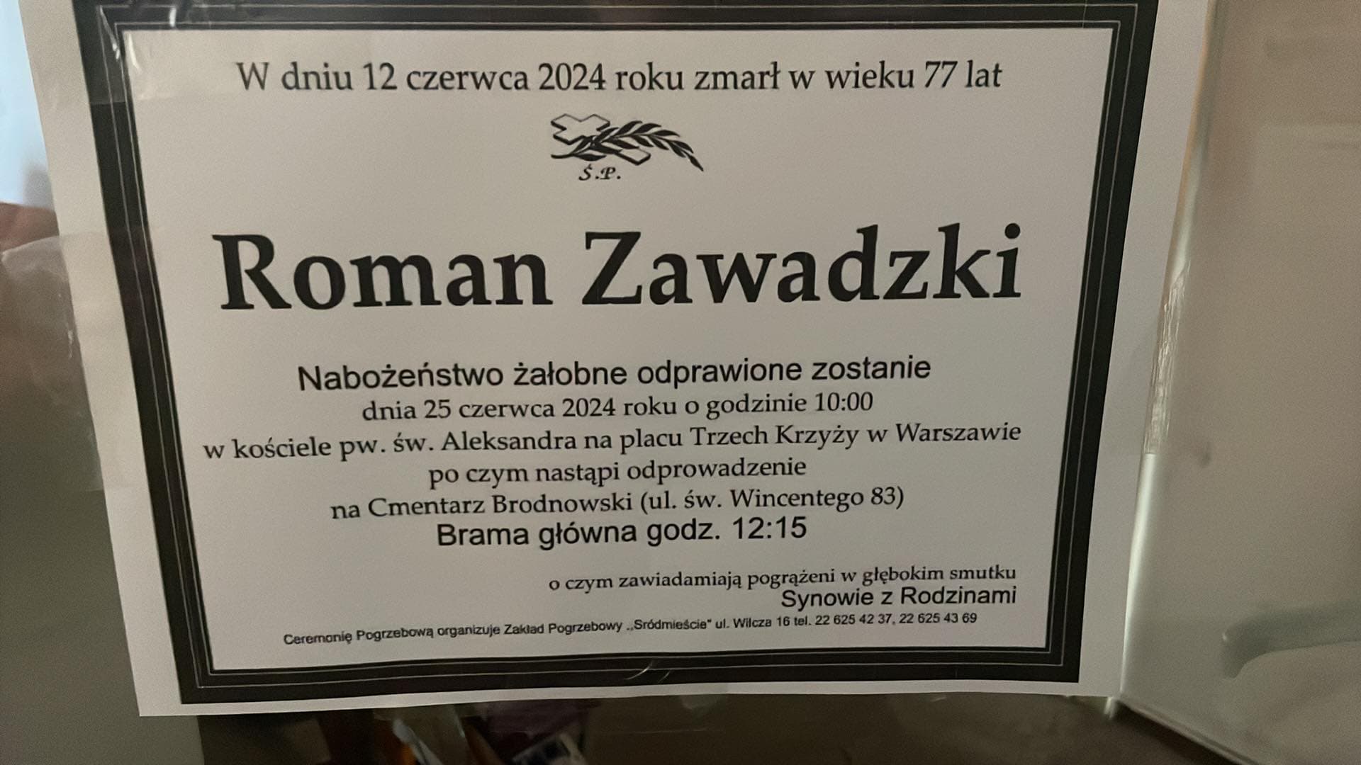 25 czerwca pożegnamy śp. dr Romana Zawadzkiego