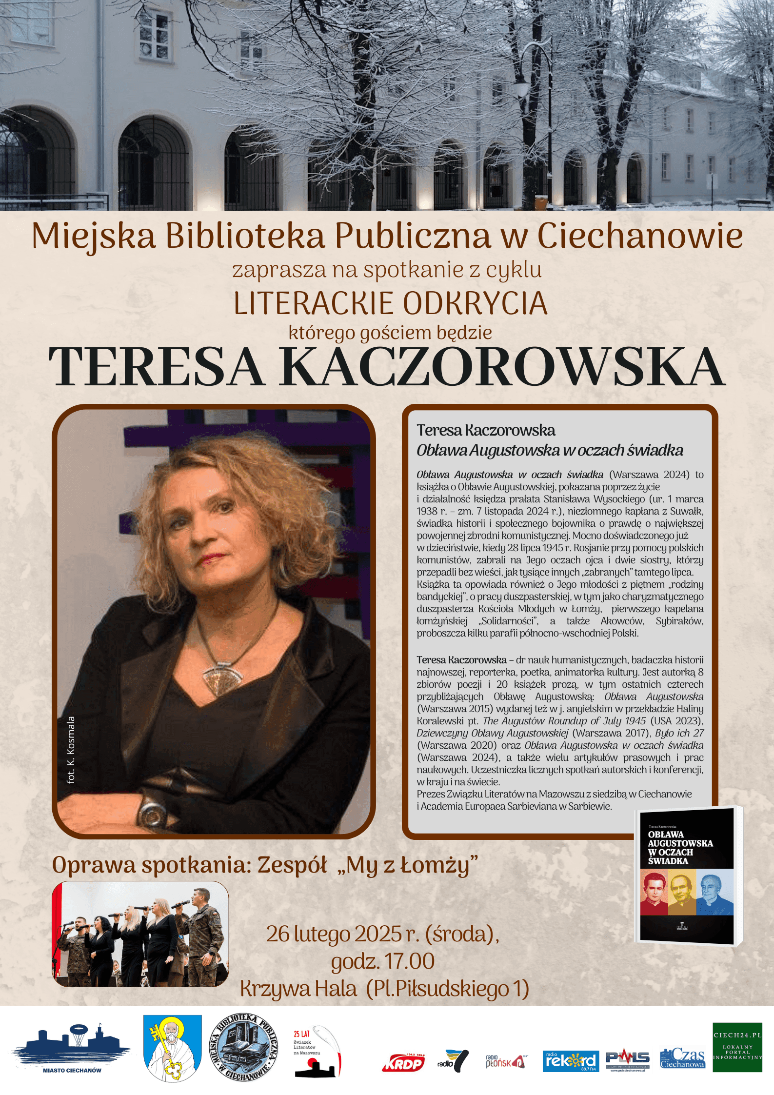 Teresa Kaczorowska i opowieść o książce „Obława Augustowska w oczach świadka”. Zapraszamy do Ciechanowa 26 lutego 2025