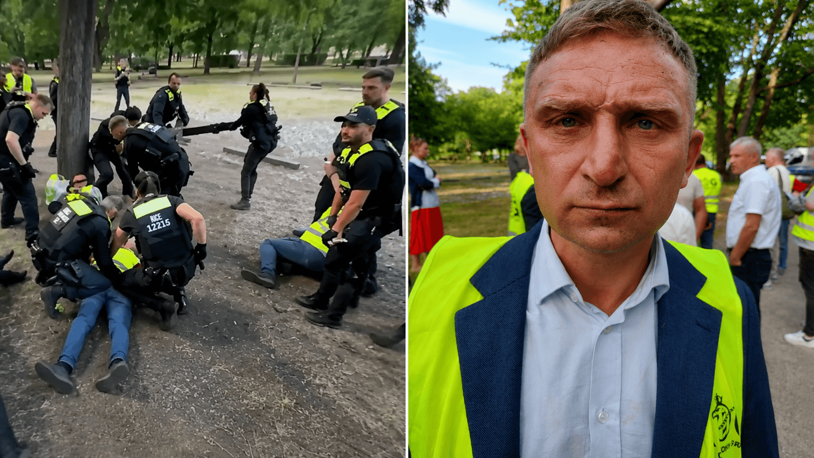 Robert Bąkiewicz skuty w Berlinie. Policja brutalnie przerwała manifestację Polaków