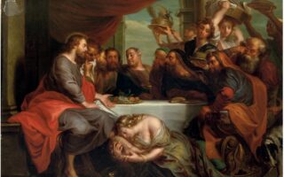 Jacob Andries Busschey - Maria Magdalena obmywa stopy Jezusowi (domena publiczna) Wikimedia Commons