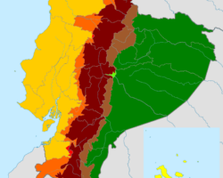 Cztery regiony naturalne Ekwadoru. Autor David C. S. Źródło. Materiał na licencji CC BY-SA 3.0.