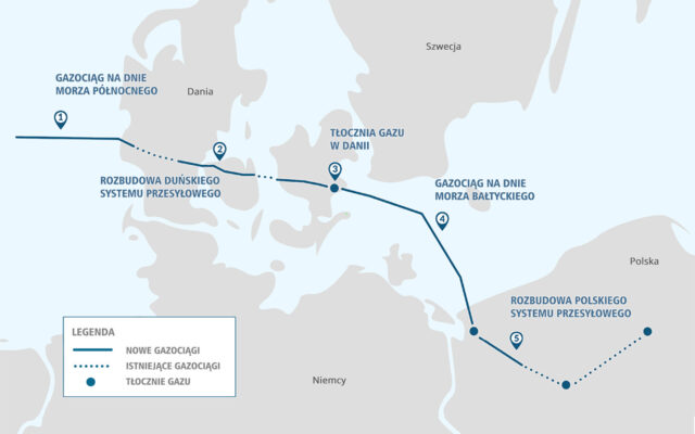 Mapa poglądowa przebiegu gazociągu Baltic Pipe / Autor: Lamiel / CC 4.0